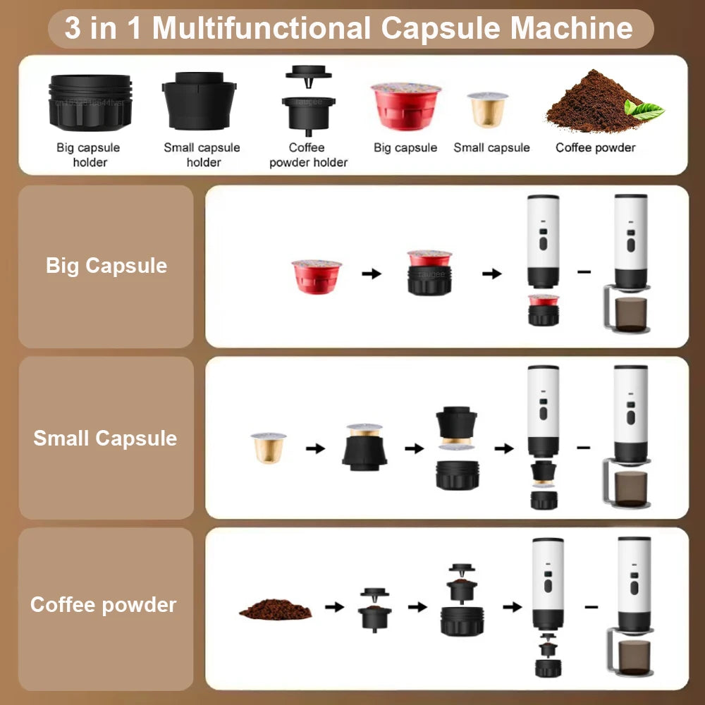 Portable Electric Espresso Coffee Machine for Car Home Camping Wireless Coffee Capsules Maker Mini Portable Travel Coffee Maker