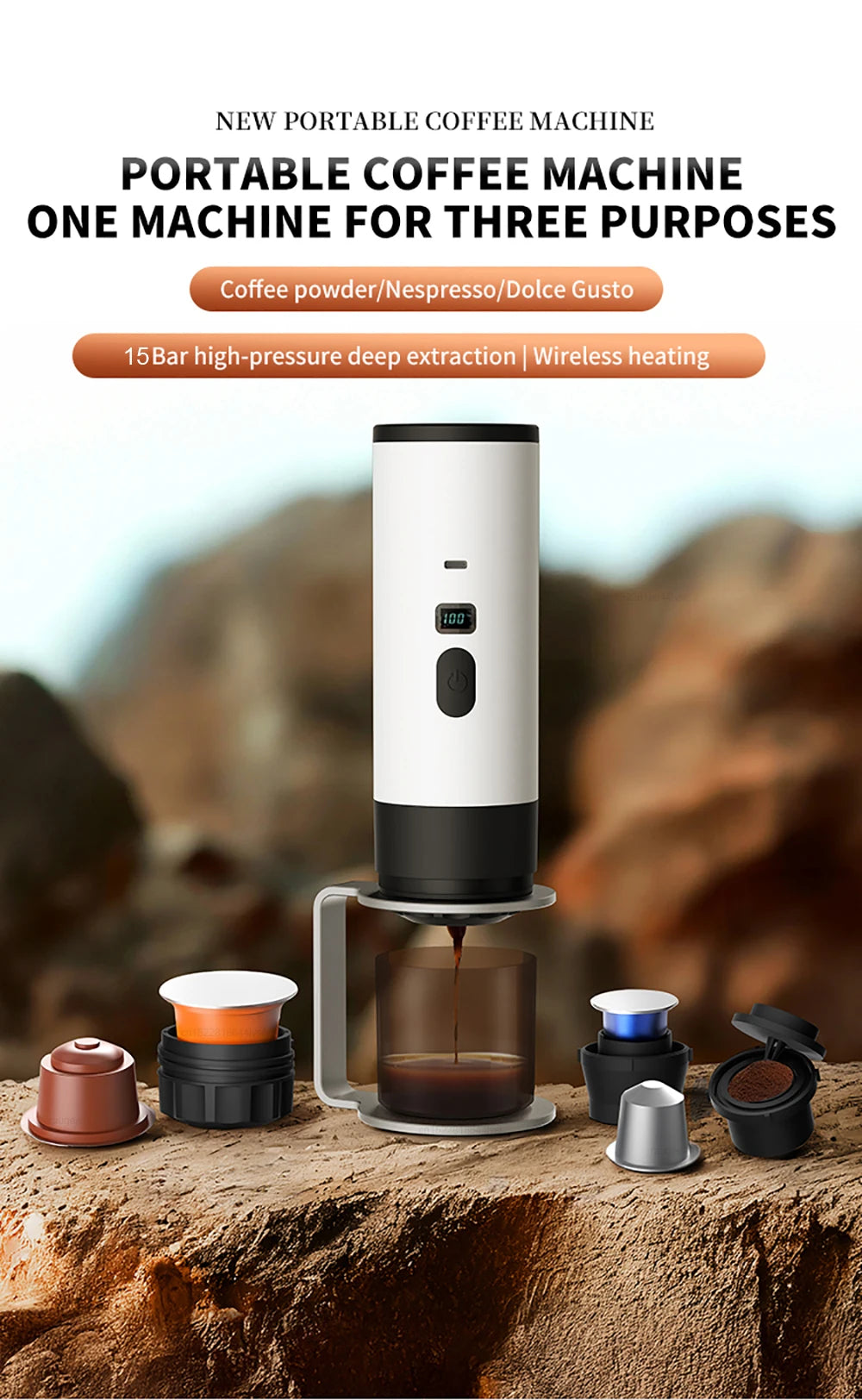 Portable Electric Espresso Coffee Machine for Car Home Camping Wireless Coffee Capsules Maker Mini Portable Travel Coffee Maker