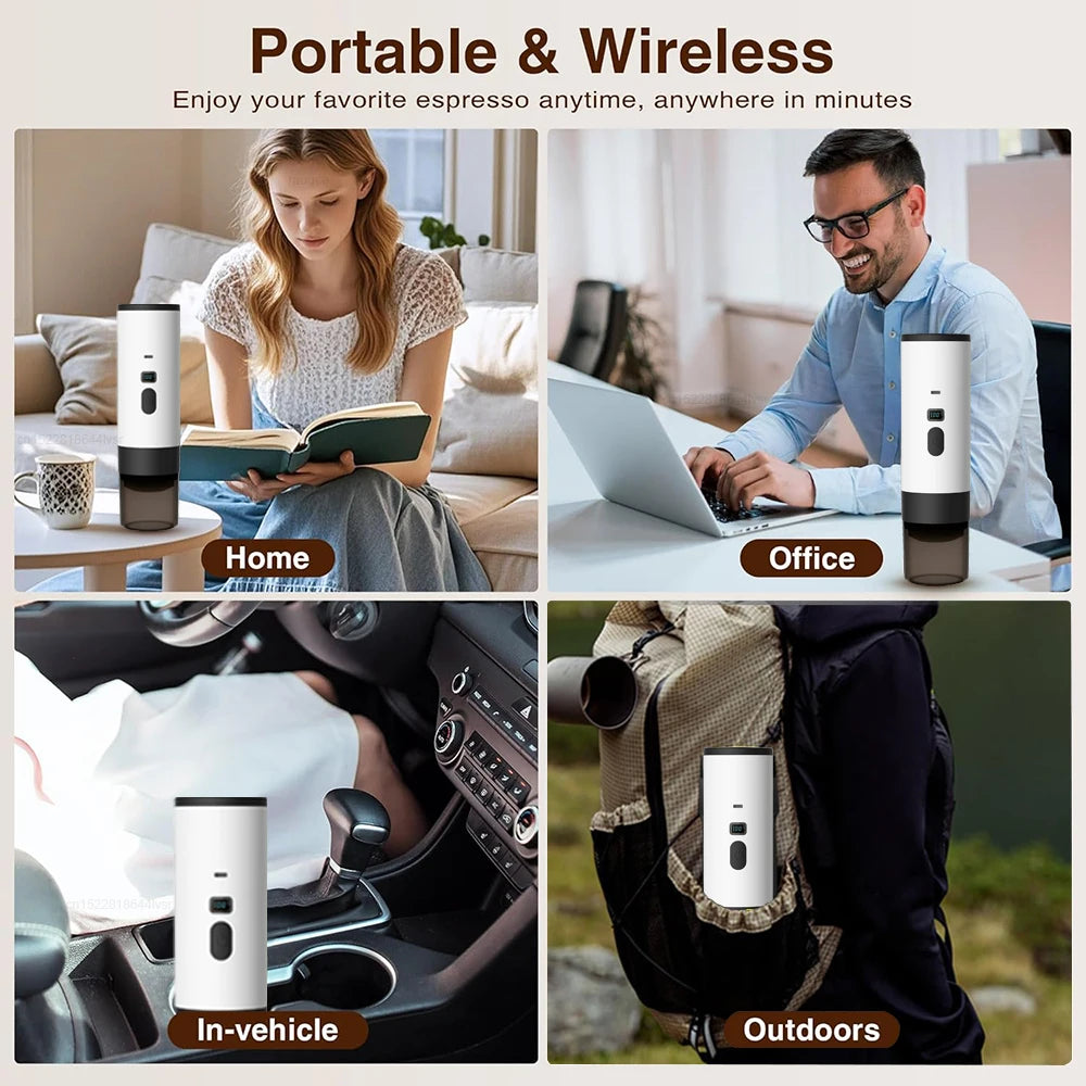 Portable Electric Espresso Coffee Machine for Car Home Camping Wireless Coffee Capsules Maker Mini Portable Travel Coffee Maker