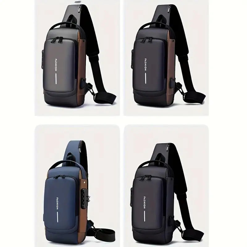 Men's anti-theft chest bag, fashionable motorcycle and casual sports sloping backpack, durable Oxford fabric